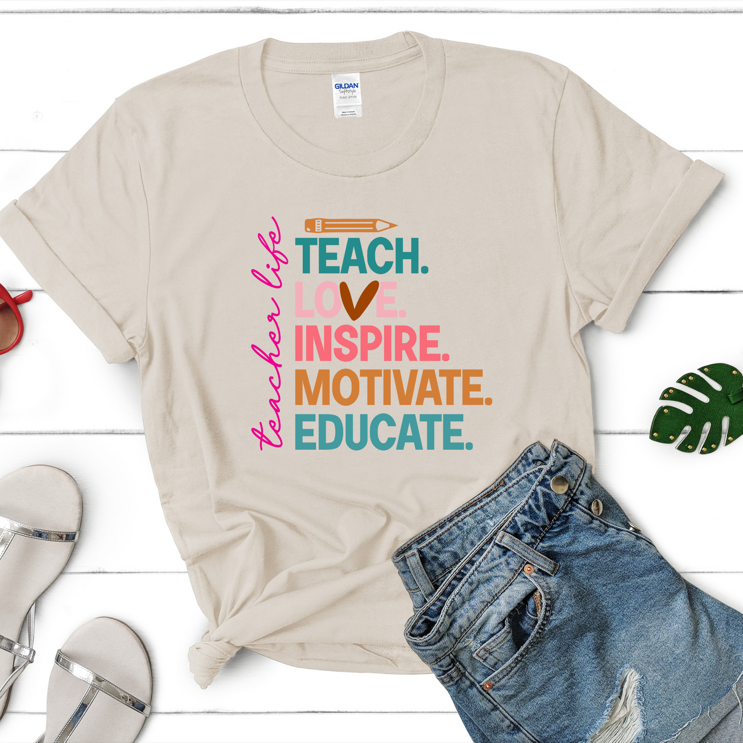 Teach Love Inspire Motivate Educate Teacher Life T-Shirt