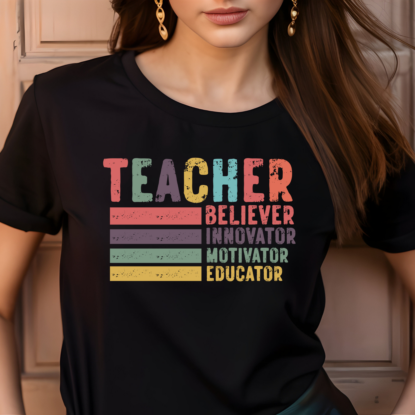Colorful Teacher Role Shirt | Believer Innovator Motivator Educator Tee