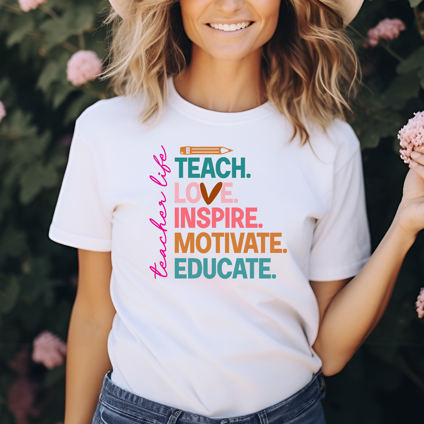 Teach Love Inspire Motivate Educate Teacher Life T-Shirt