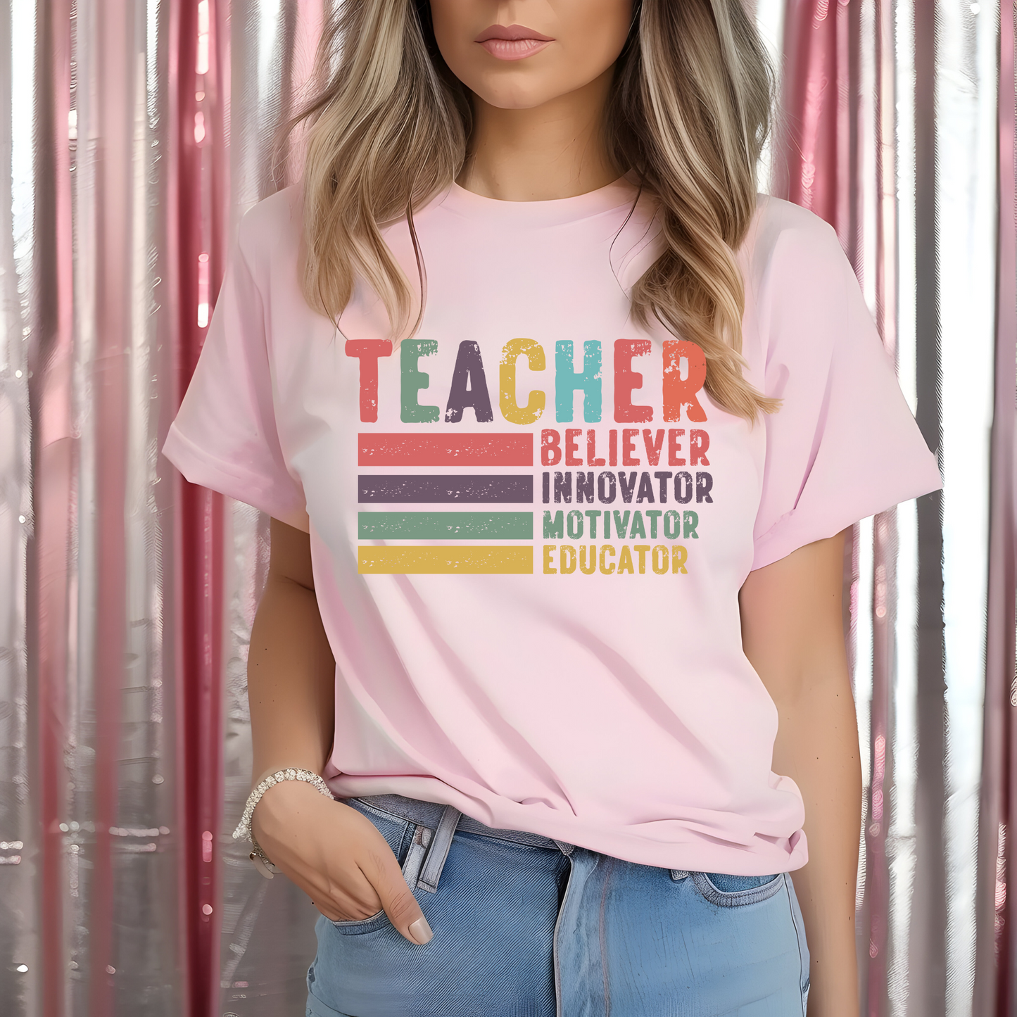 Colorful Teacher Role Shirt | Believer Innovator Motivator Educator Tee