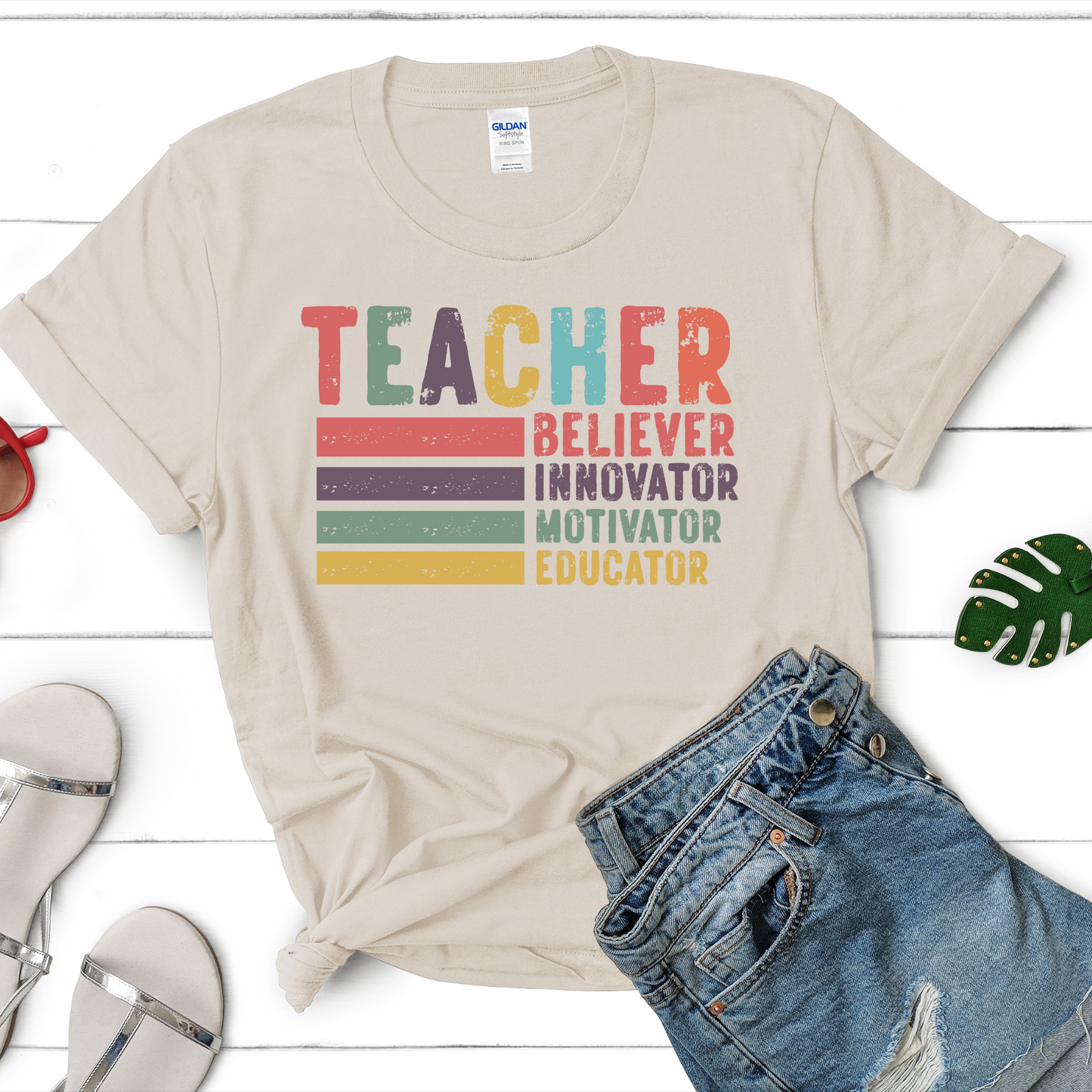 Colorful Teacher Role Shirt | Believer Innovator Motivator Educator Tee