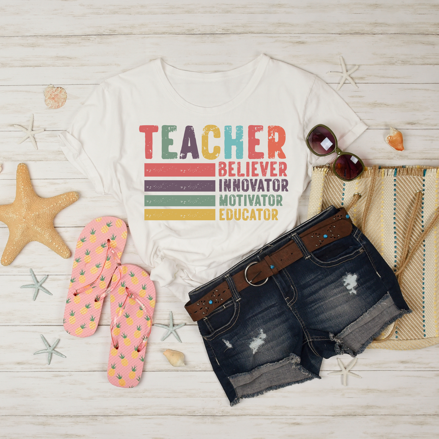 Colorful Teacher Role Shirt | Believer Innovator Motivator Educator Tee