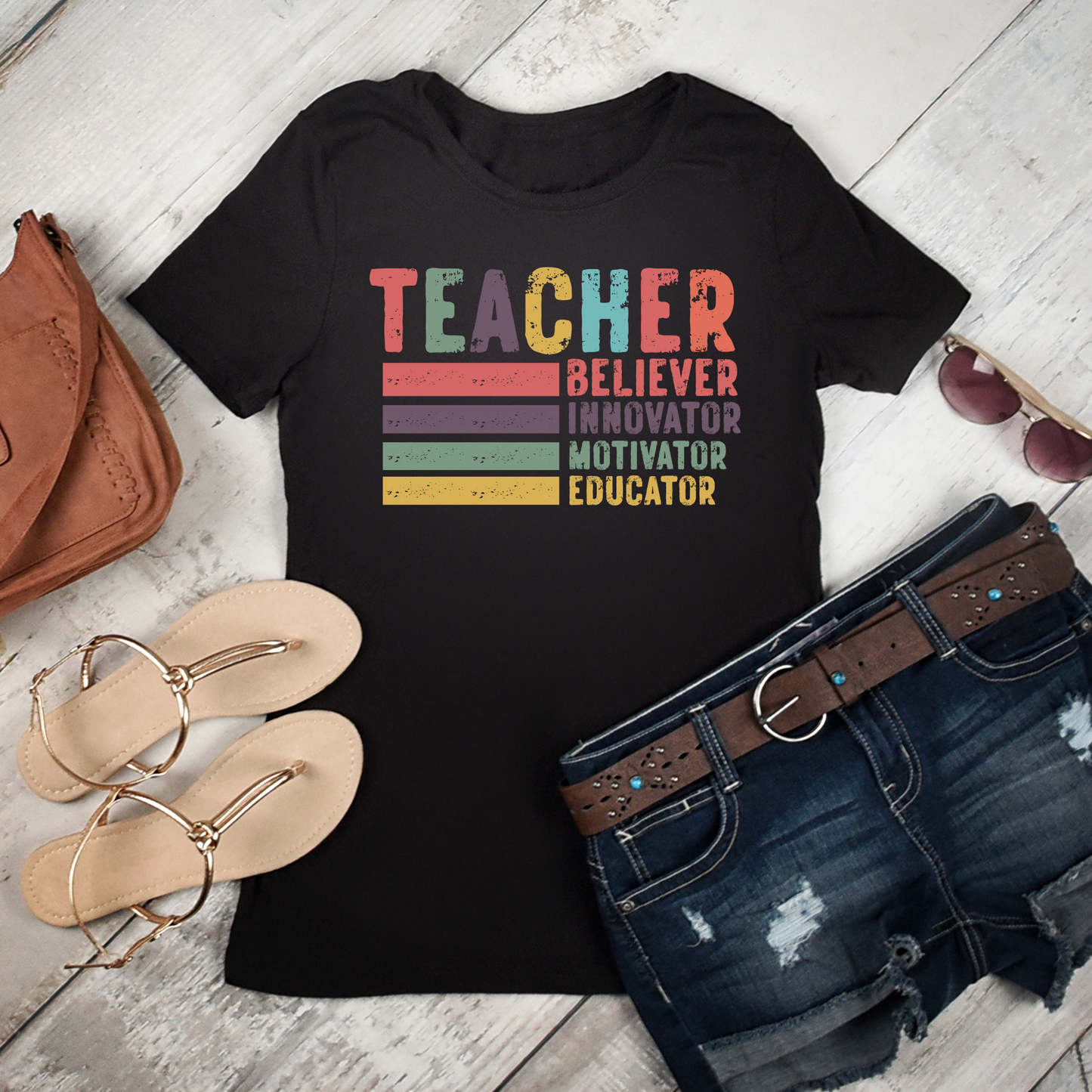 Colorful Teacher Role Shirt | Believer Innovator Motivator Educator Tee