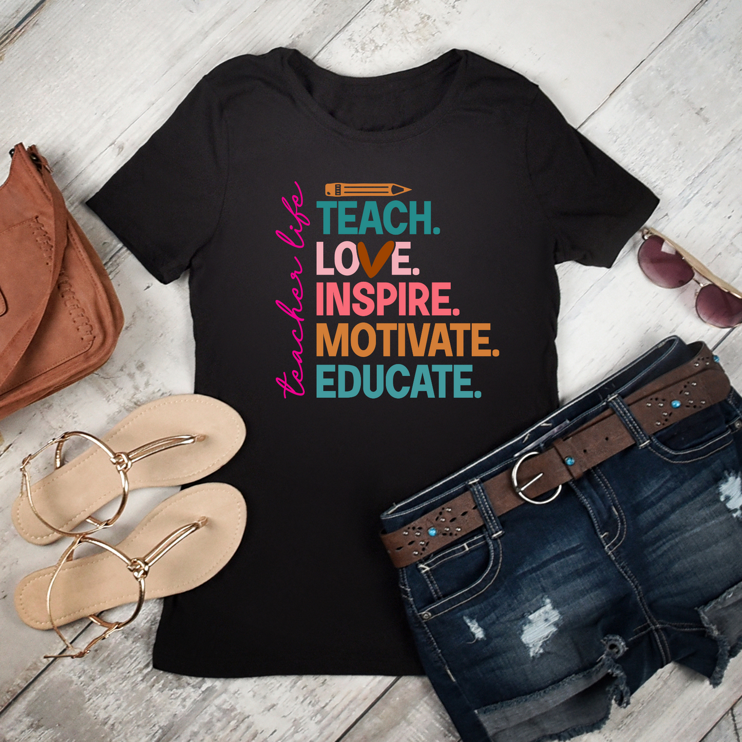 Teach Love Inspire Motivate Educate Teacher Life T-Shirt