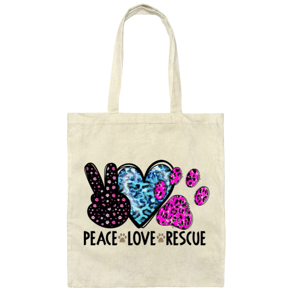 Peace Love Rescue Canvas Tote Bag