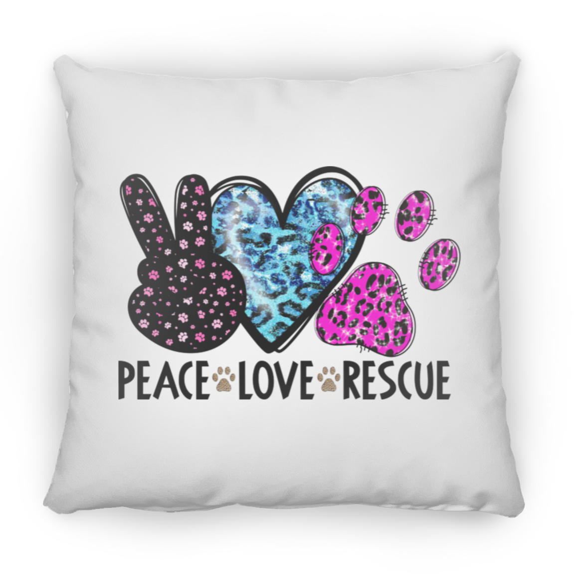 Peace Love Rescue Square Pillow
