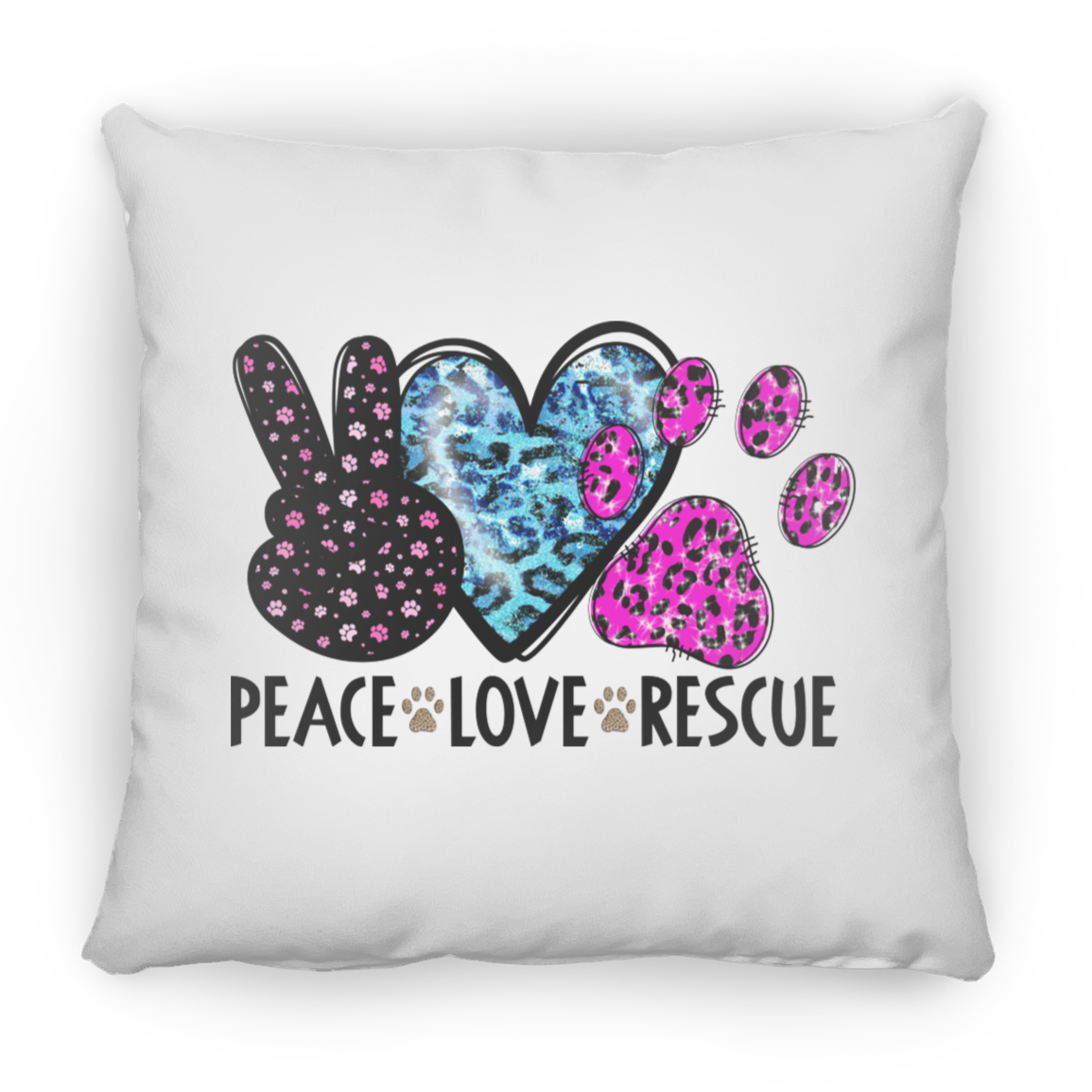 Peace Love Rescue Square Pillow