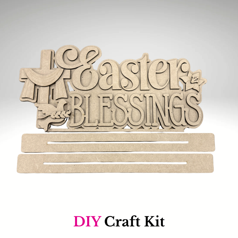 DIY Easter Blessings wooden craft kit with cross, dove, and lily Christian Easter shelf sitter decor by Jazzi’s Creations in orange park fl