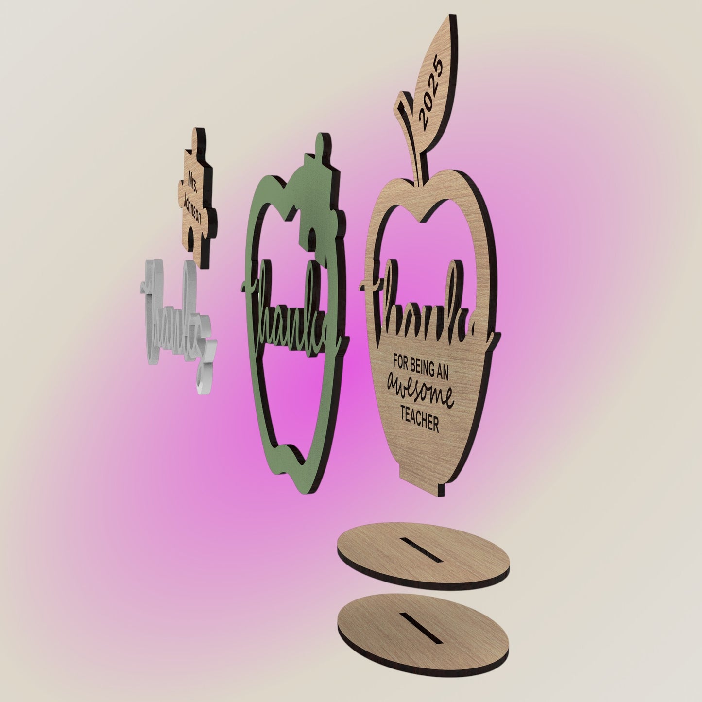 Personalized Wooden Apple Teacher Gift | Custom Puzzle Piece, 2025 Teacher Appreciation Desk Sign