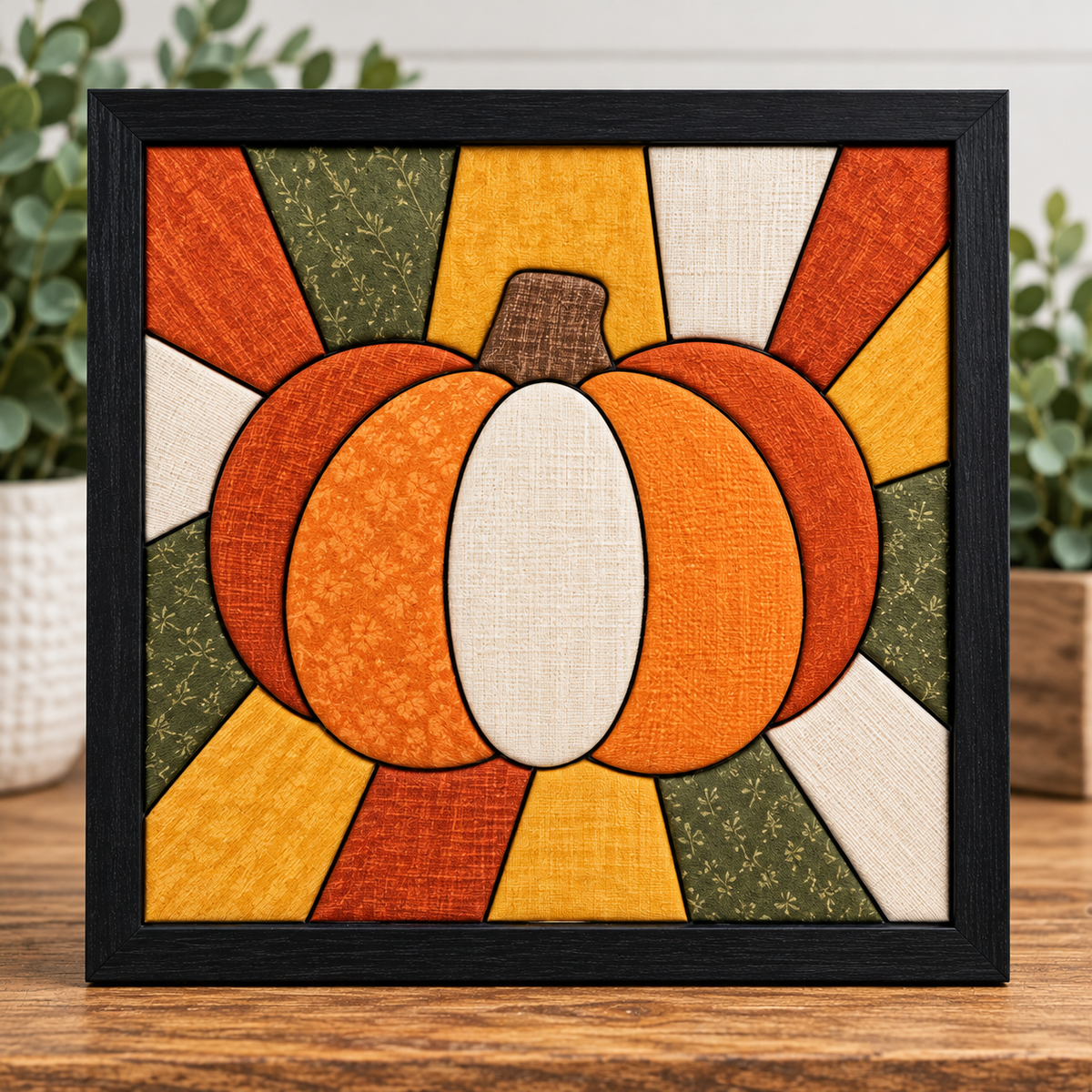 Pumpkin Kinusaiga Fabric Art - No-Sew 8" x 8" Framed Studio Project