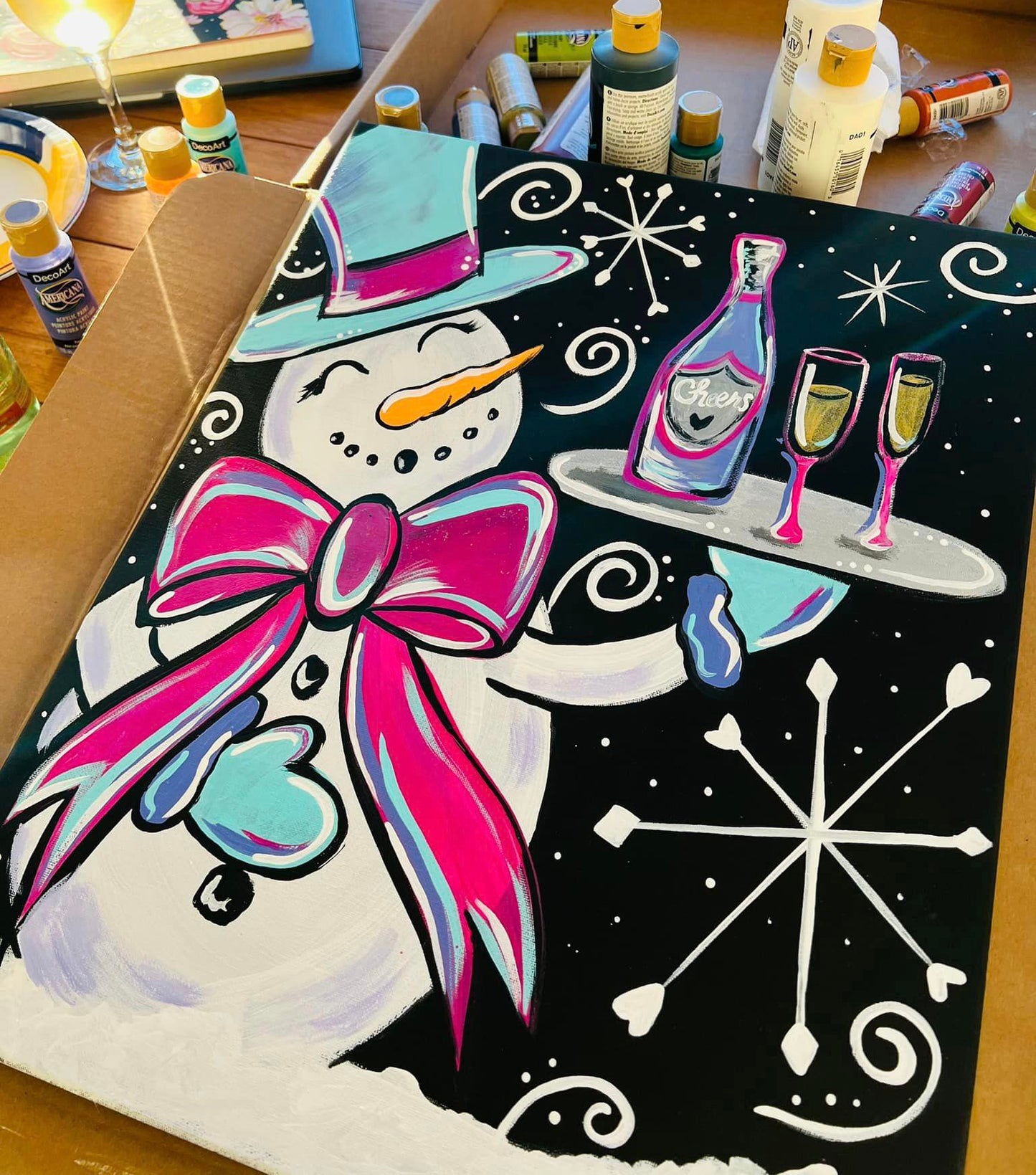 DIY Canvas Paint Party Kit - New Year's Snowman