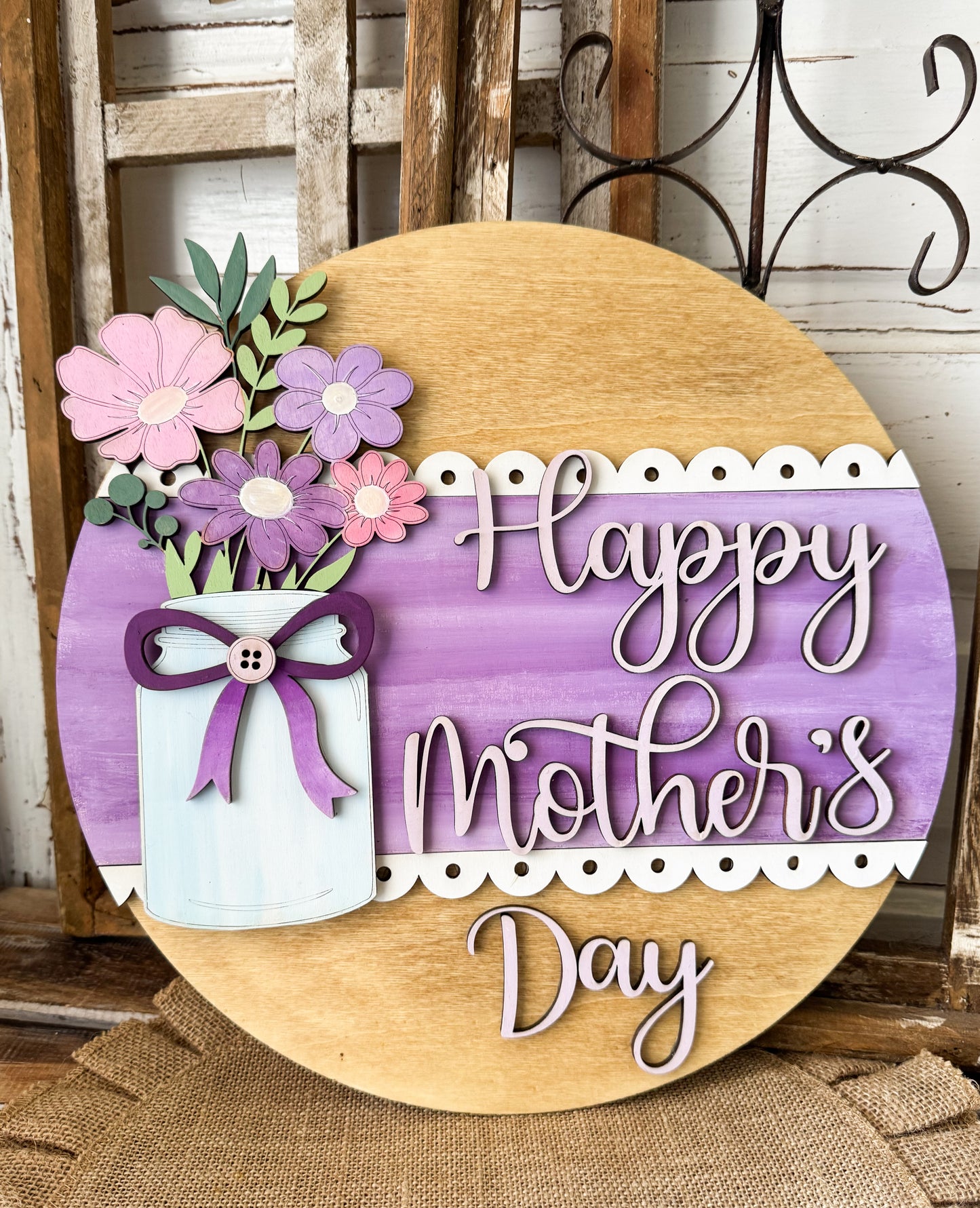 đ¸ DIY Happy Motherâs Day Floral Door Hanger Kit â 14â Round Wood Sign for Crafting & Gifting
