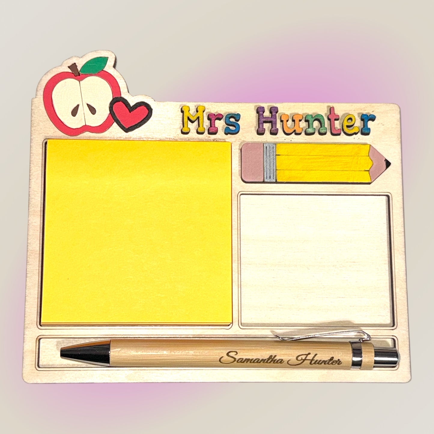 Teacher Appreciation Sticky Note Tray Gift Set โ Includes Personalized Pen & Sticky Note Pad | Handmade Teacher Appreciation Gift