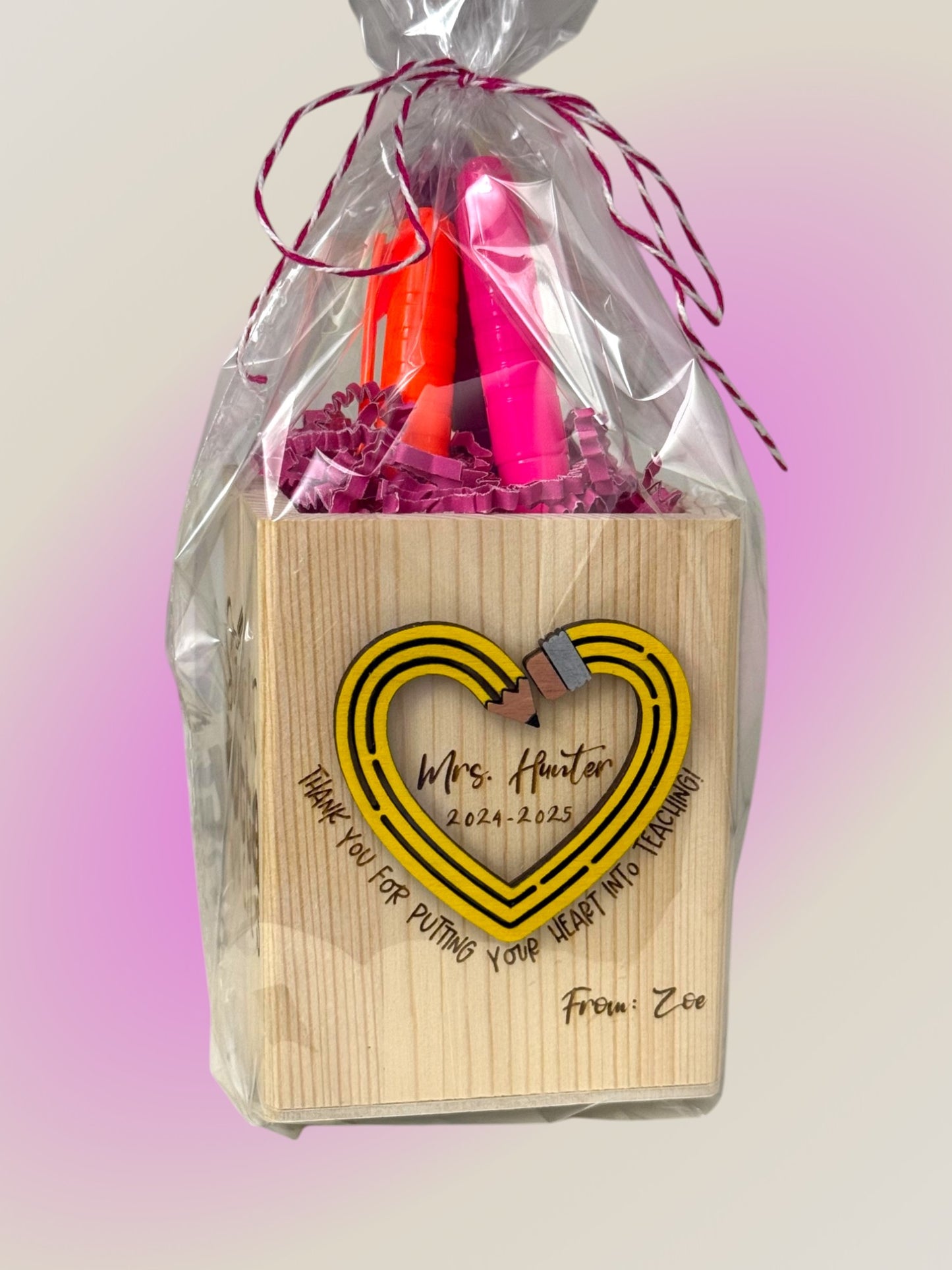 Personalized Teacher Pencil Heart Pen Holder | Custom Name Desk Organizer Gift for Teacher Appreciation