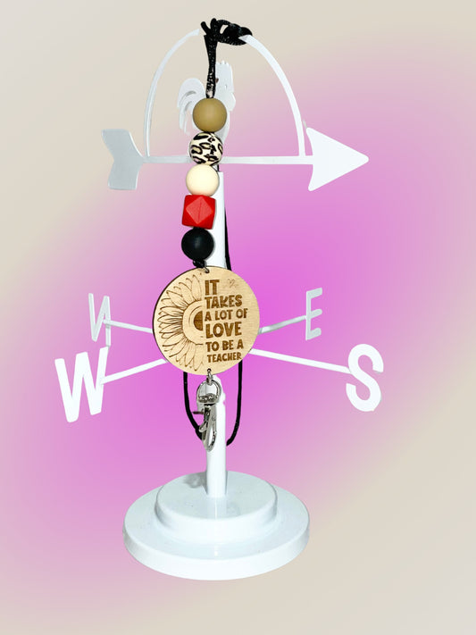 Teacher Beaded Wristlet Keychain | Personalized Gift with Engraved Wood Charm & Silicone Beads