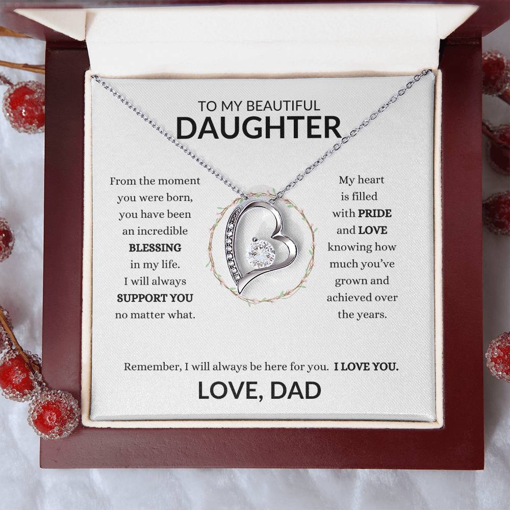 To My Beautiful Daughter From Dad Heart Necklace
