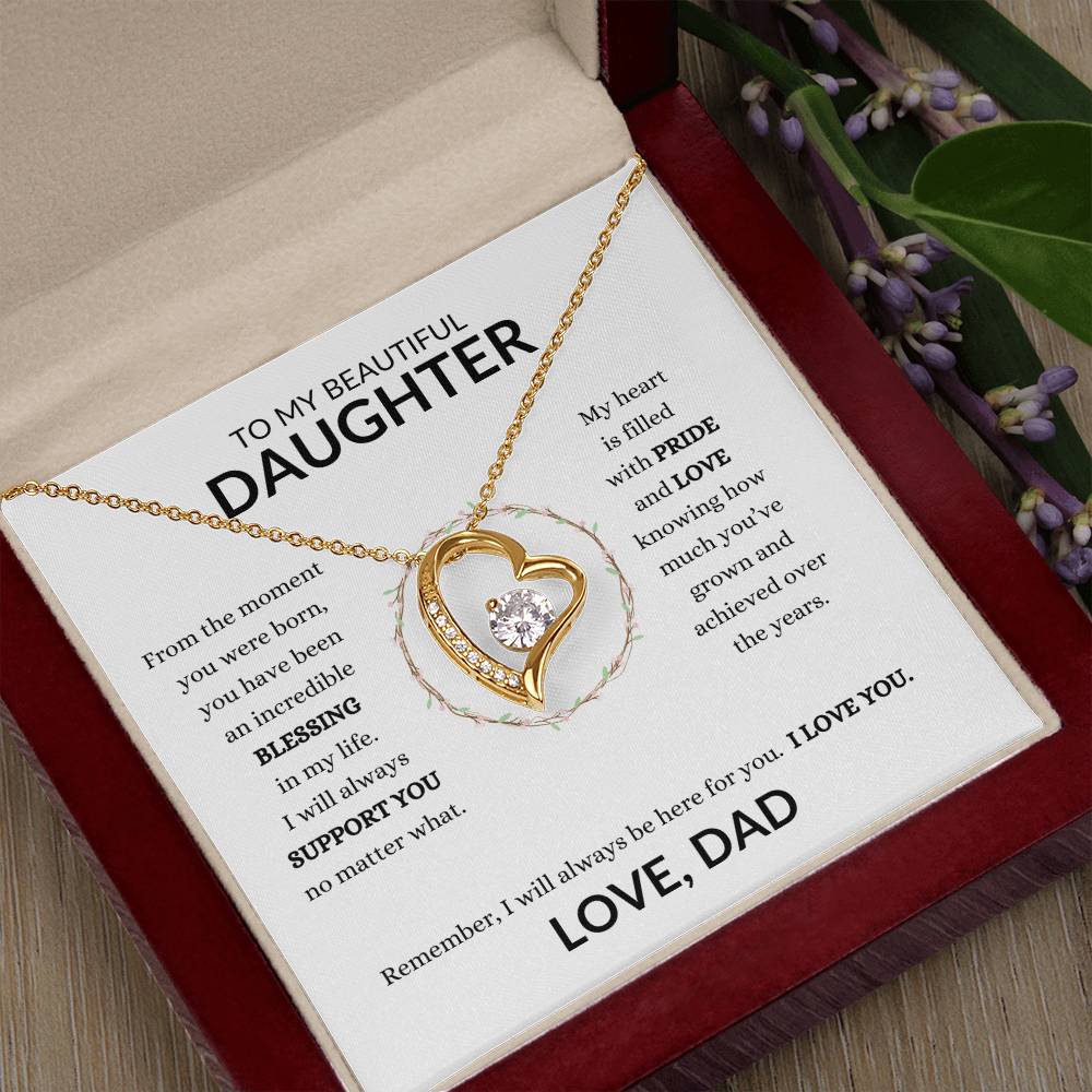 To My Beautiful Daughter From Dad Heart Necklace