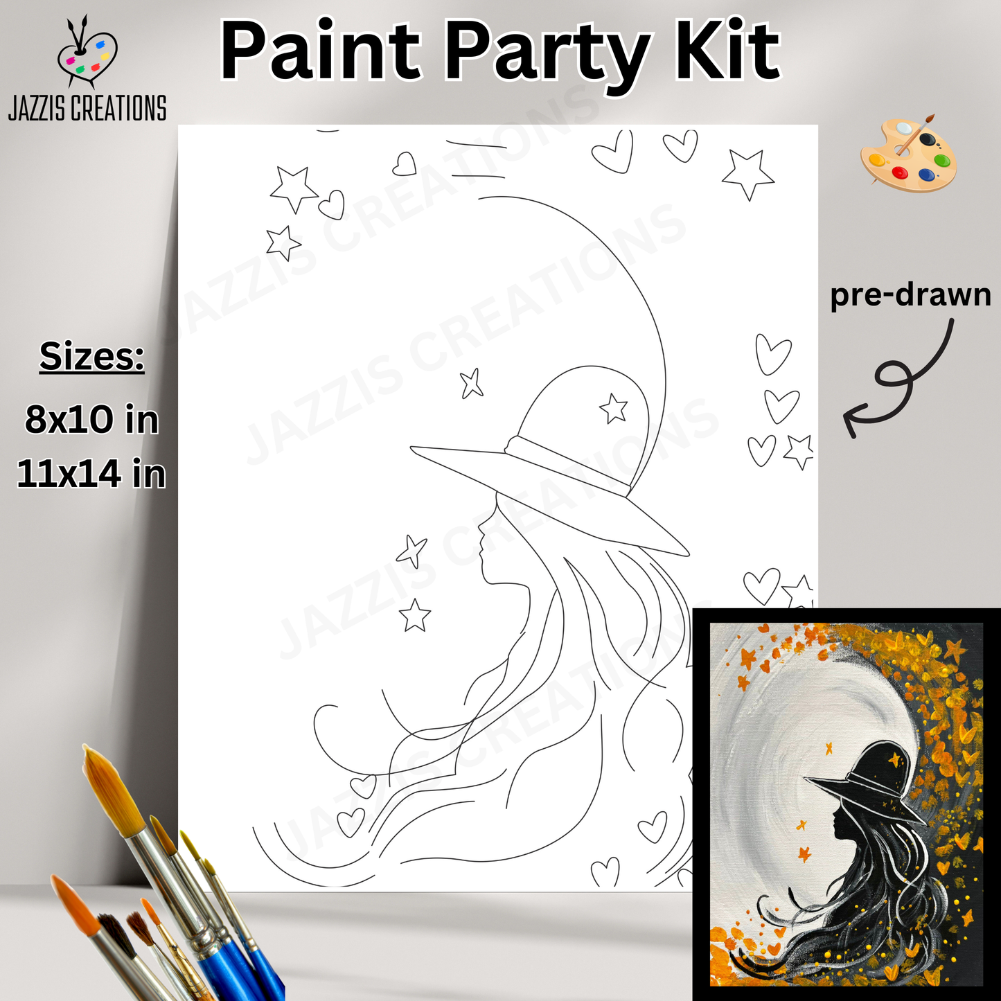 ๐๐ง Elegant Fall Woman Silhouette โ Paint Party Kit