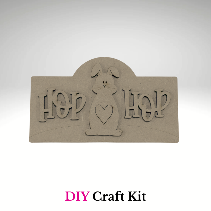 Unfinished Hop Hop bunny interchangeable mini stand insert DIY craft kit made from laser cut wood by Jazzi’s Creations in Orange Park Florida