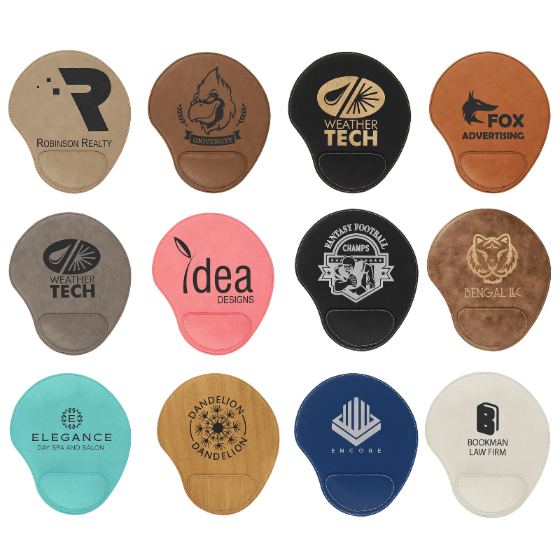 Custom engraved leatherette mouse pad executive desk accessory for corporate gifting and branded office supplies at jazzis creations in orange park, fl