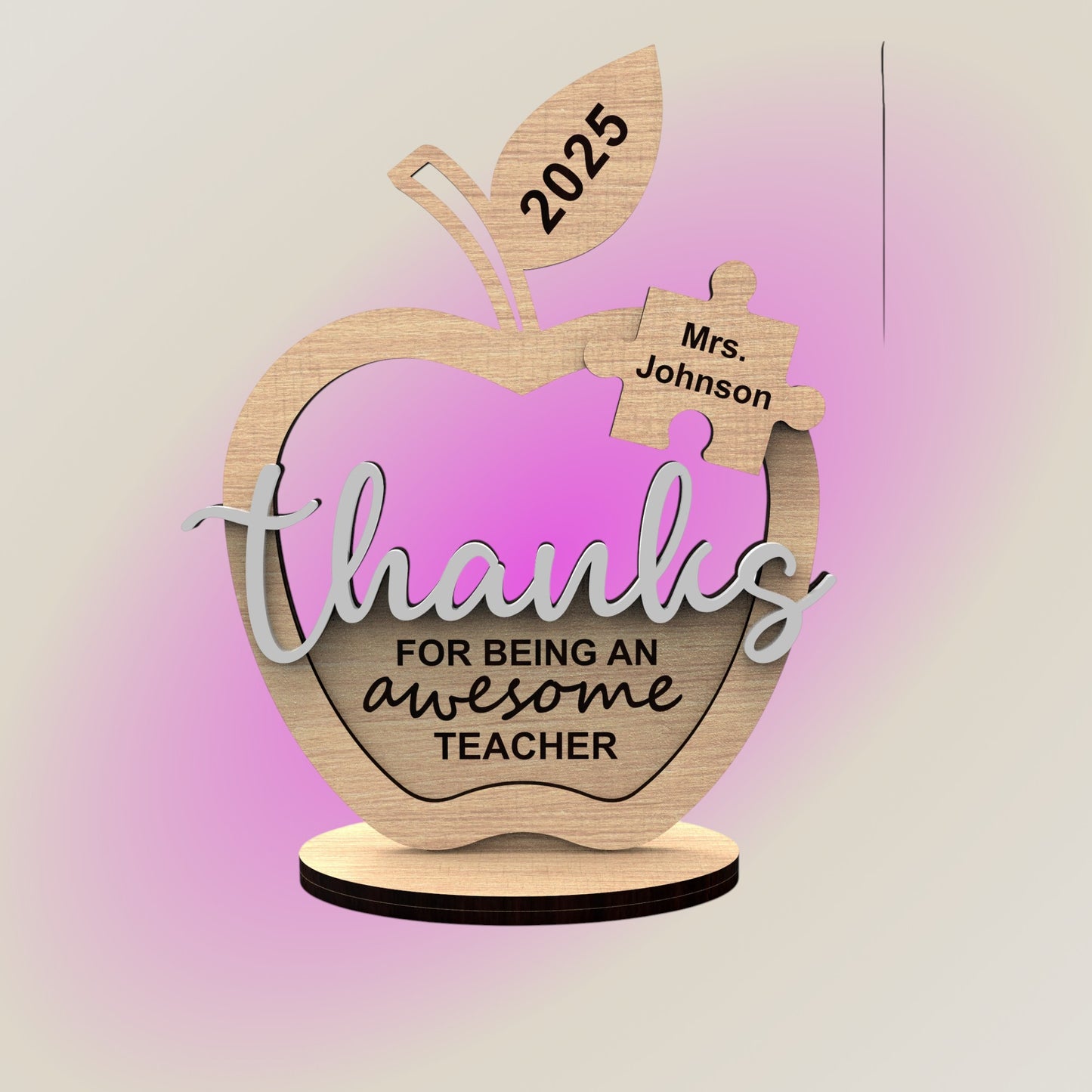 Personalized Wooden Apple Teacher Gift | Custom Puzzle Piece, 2025 Teacher Appreciation Desk Sign