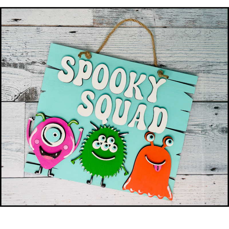Spooky Squad Halloween DIY Craft Kit for Kids – Paint & Assemble Cute Monster Sign