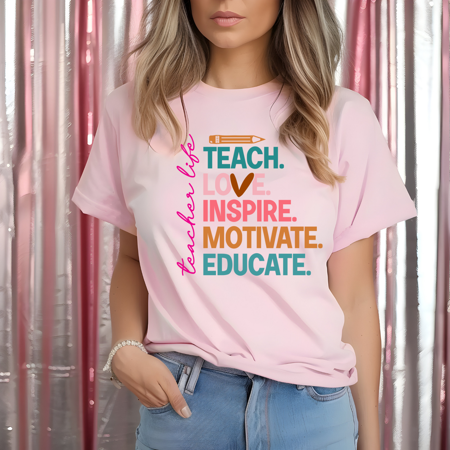 Teach Love Inspire Motivate Educate Teacher Life T-Shirt