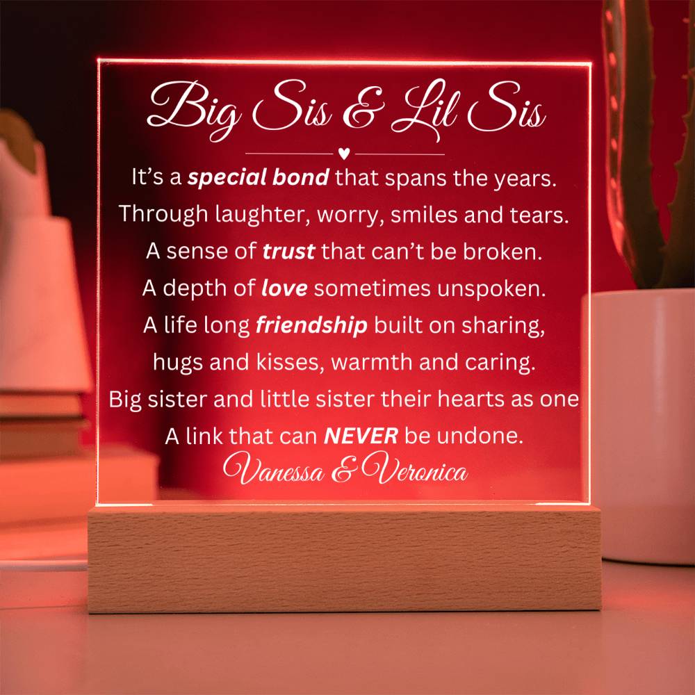 Big Sis & Lil Sis LED Acrylic Square Plaque