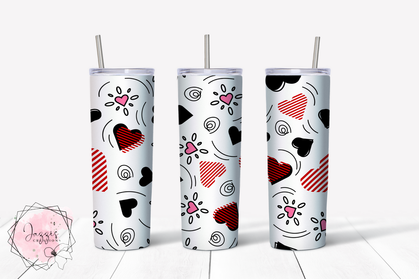 Red Doodle Hearts Tumbler