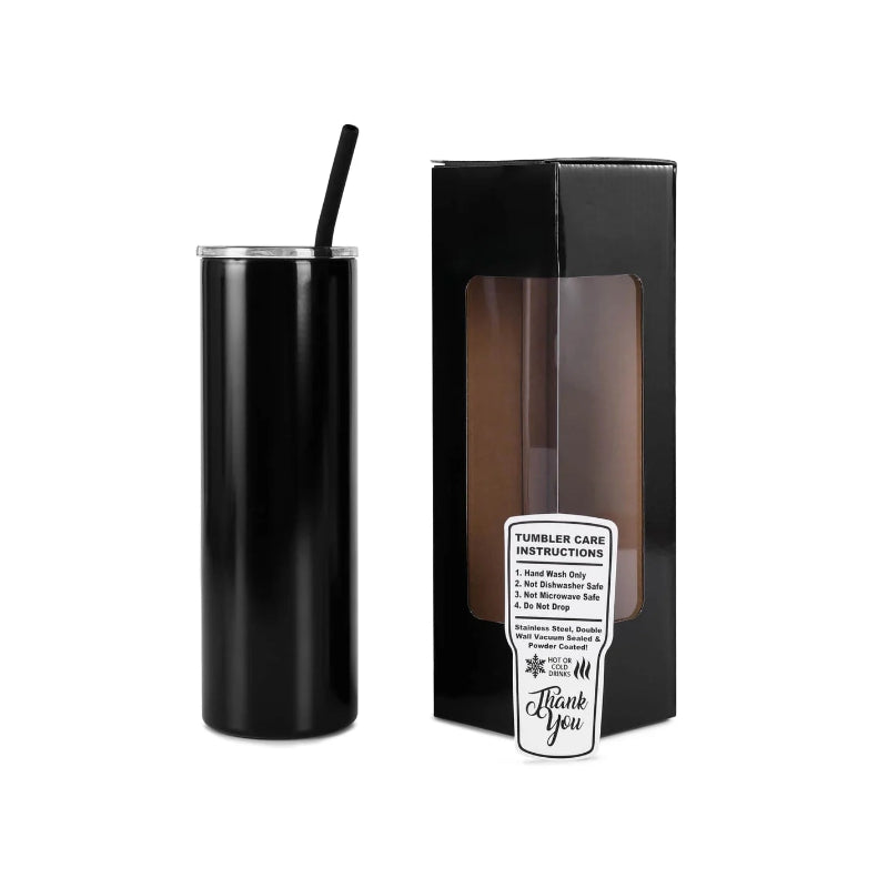 Black tumbler with straw and packaging at jazzis creations in orange park, fl