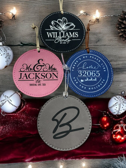 Personalized Leather Round Ornament