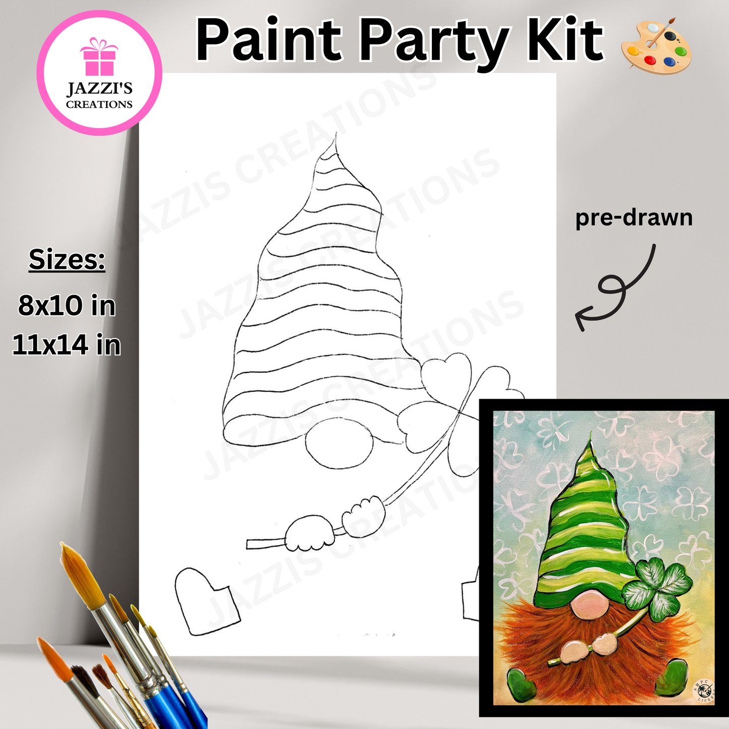 DIY Canvas Paint Party Kit - St. Patty's Day Gnome