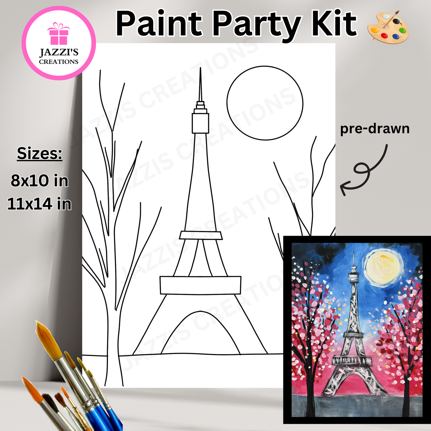 DIY Canvas Paint Party Kit - Paris Bloom