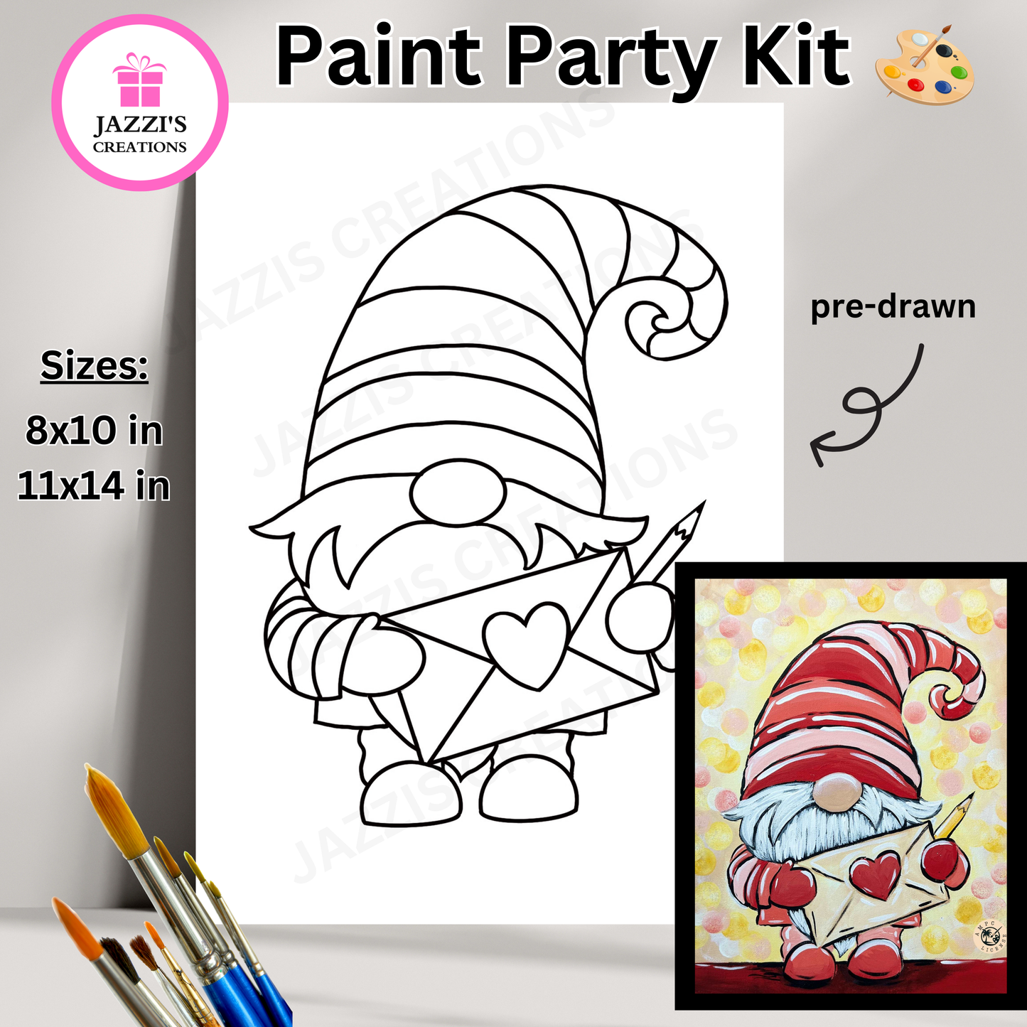 DIY Canvas Paint Party Kit - Valentine Gnome Love Note