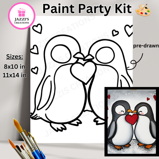 DIY Canvas Paint Party Kit - Penguin Sweethearts