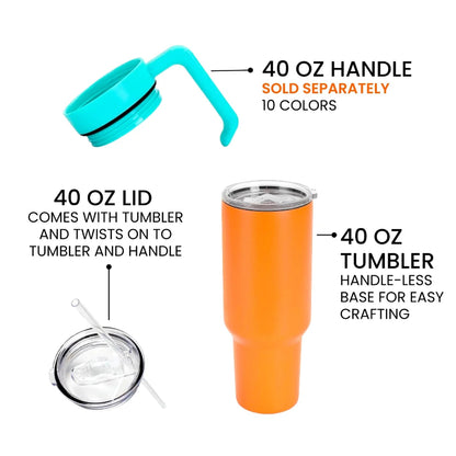 Engraved 40oz insulated tumbler with leak-proof lid and handle attachment by Jazzi’s Creations for bulk promotional gifts