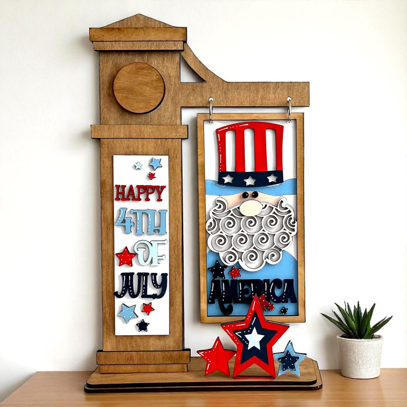 DIY 4th of July interchangeable arm post by Jazzi’s Creations in Orange Park FL patriotic wooden craft kit with stars and red white blue decor