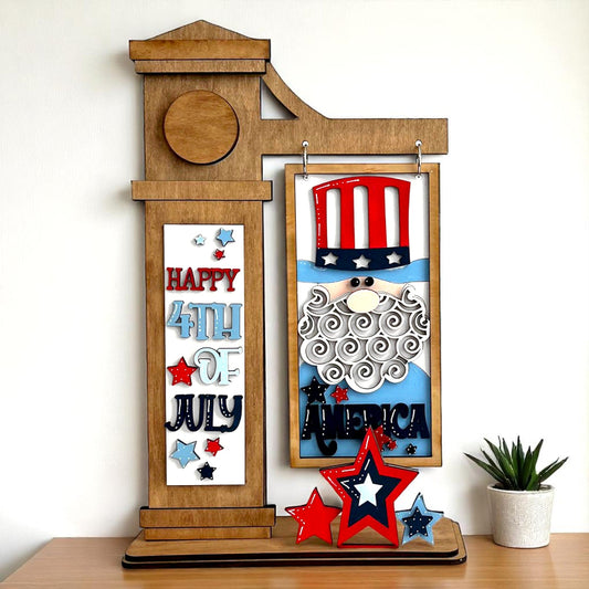 DIY 4th of July interchangeable arm post by Jazzi’s Creations in Orange Park FL patriotic wooden craft kit with stars and red white blue decor