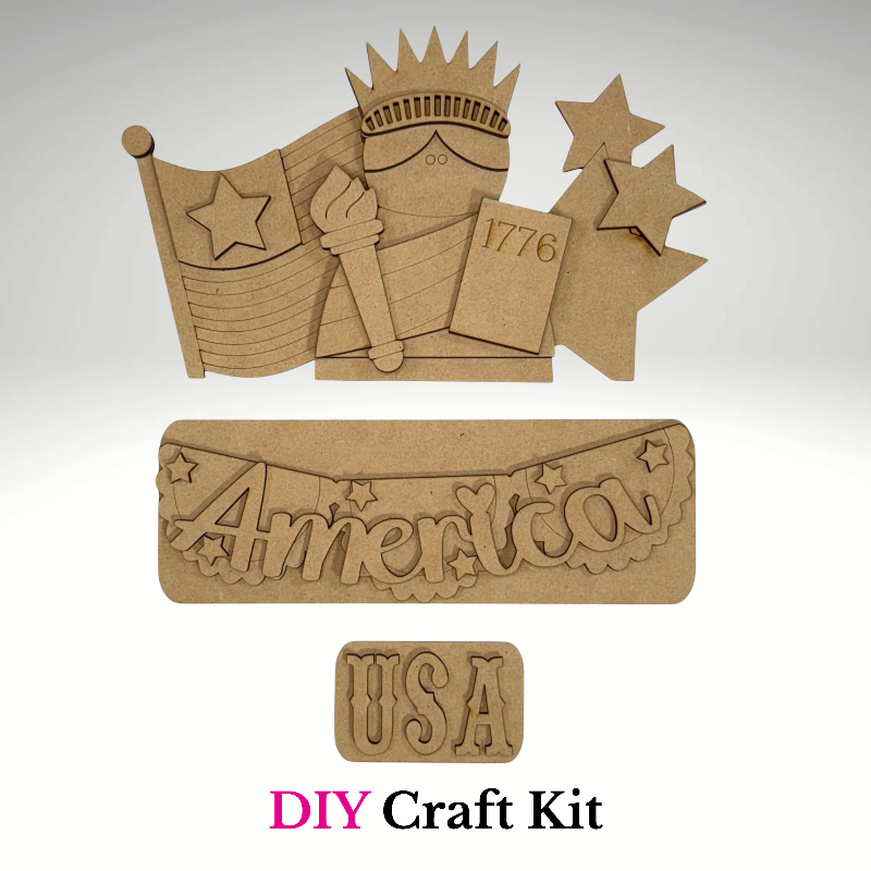 4th of July Lady Liberty Farmhouse Insert – Patriotic Farmhouse Decor | DIY Craft Kit P9518