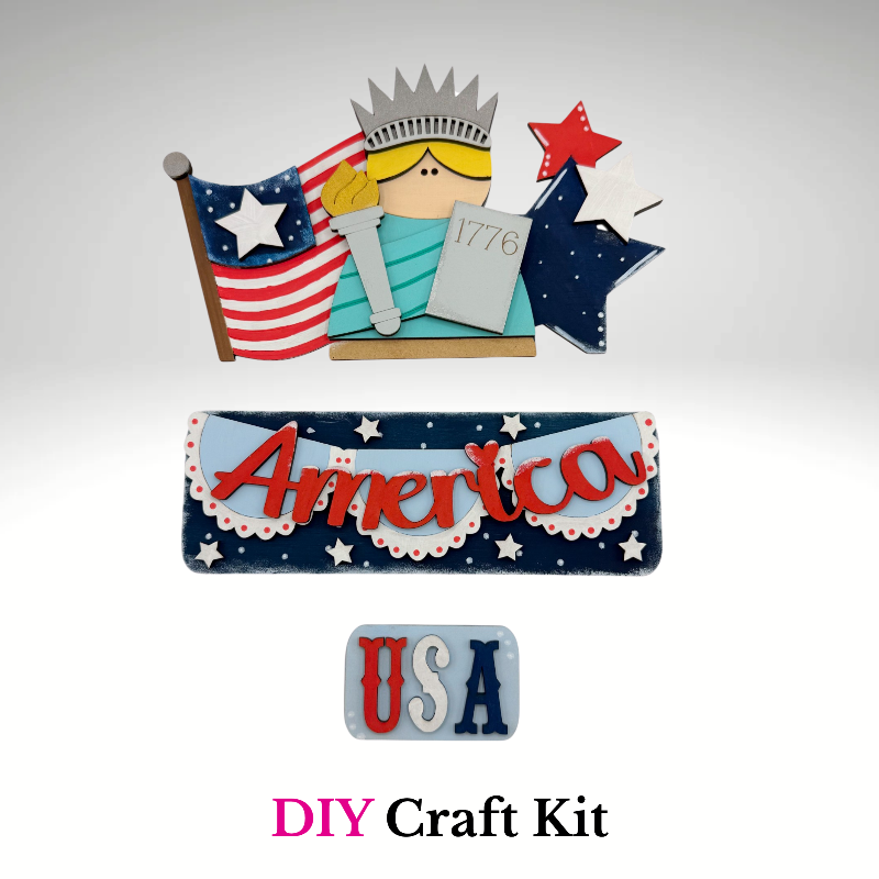4th of July Lady Liberty Farmhouse Insert – Patriotic Farmhouse Decor | DIY Craft Kit P9518