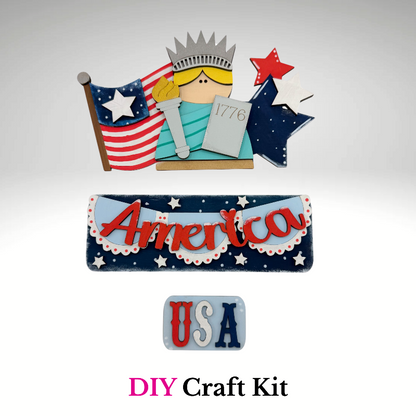 4th of July Lady Liberty Farmhouse Insert – Patriotic Farmhouse Decor | DIY Craft Kit P9518
