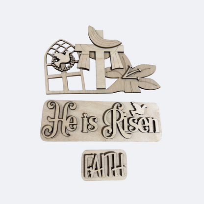 DIY He is Risen Farmhouse Truck Insert – Easter Christian Spring Decor | Interchangeable Wooden Paint Kit