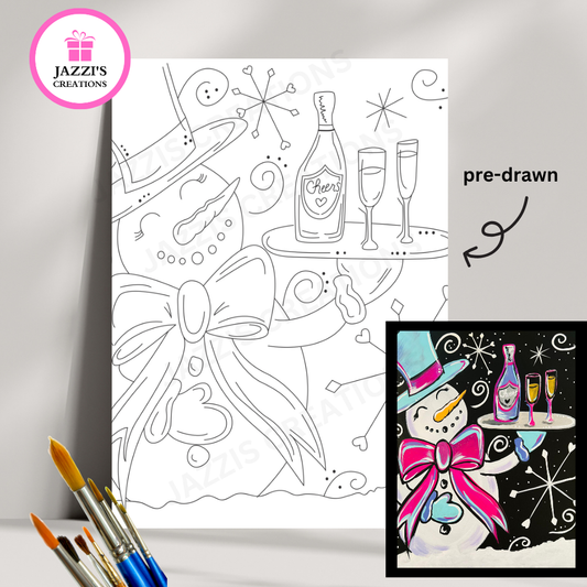 DIY Canvas Paint Party Kit - New Year's Snowman