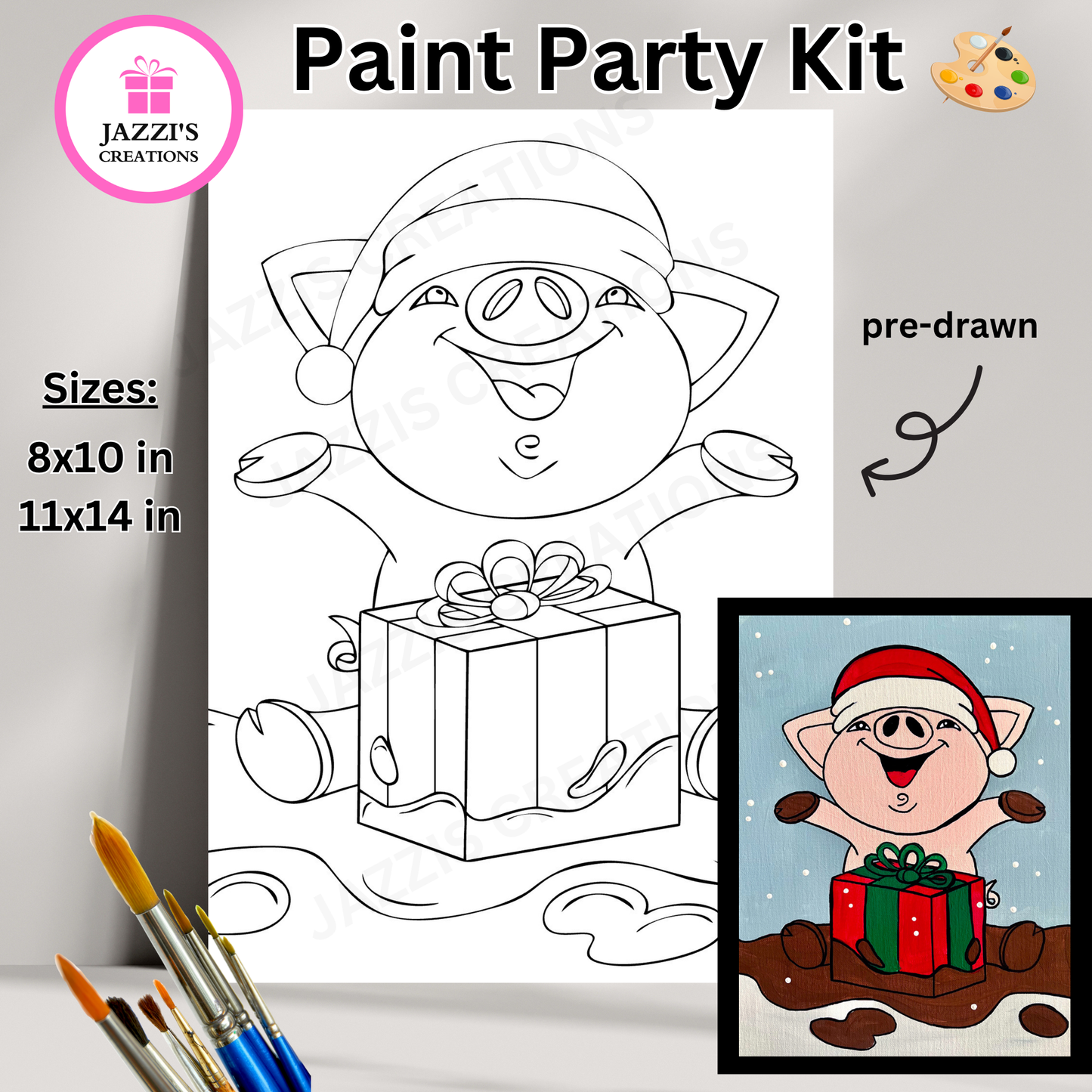 Muddy Piggy – Winter DIY Canvas Paint Party Kit