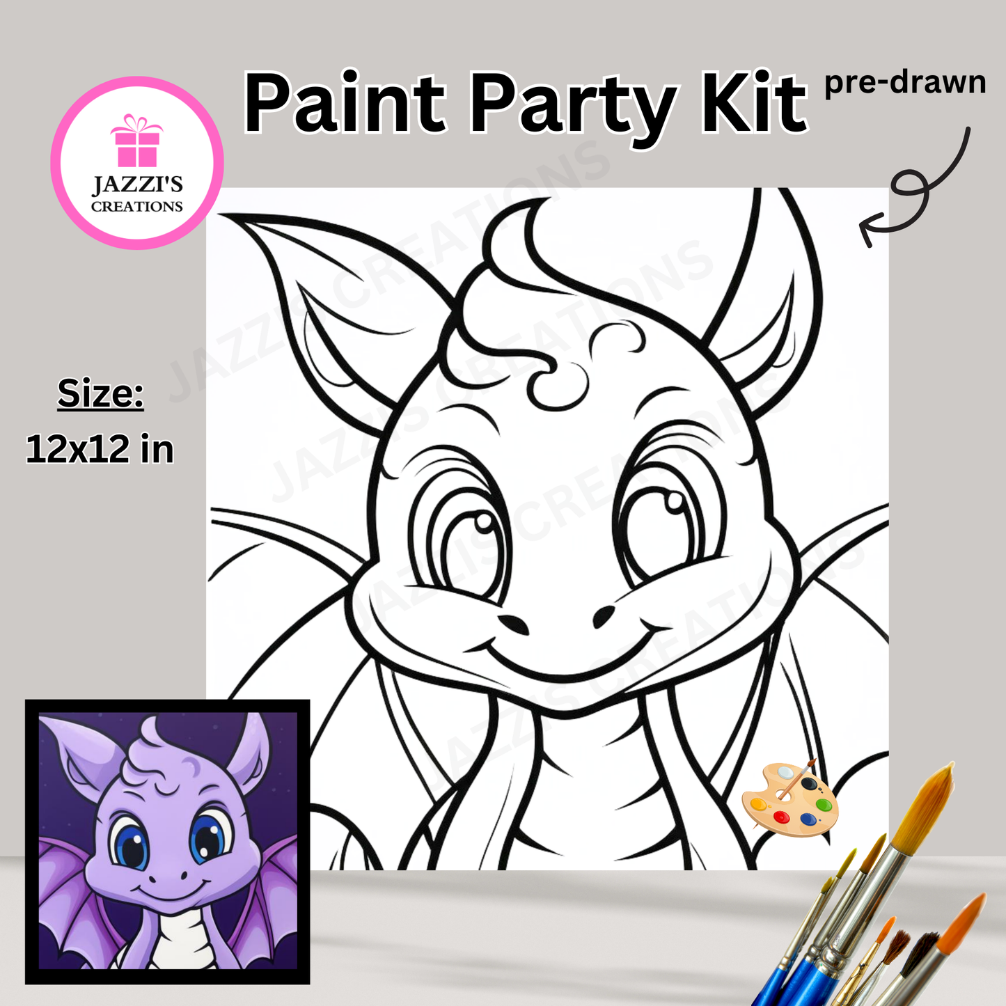 DIY Canvas Paint Party Kit - Baby Dragon