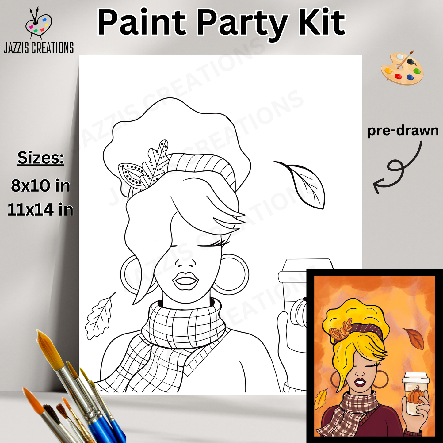 🍁☕ Cozy Vibes Await! Paint Your Fall Girl with Coffee – Paint Party Kit