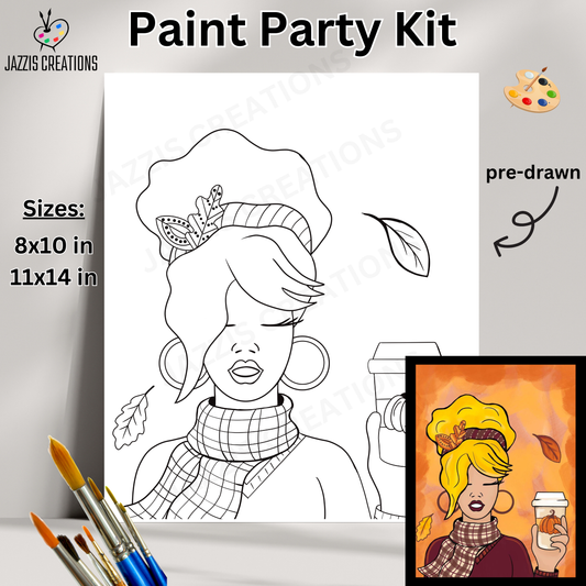 🍁☕ Cozy Vibes Await! Paint Your Fall Girl with Coffee – Paint Party Kit