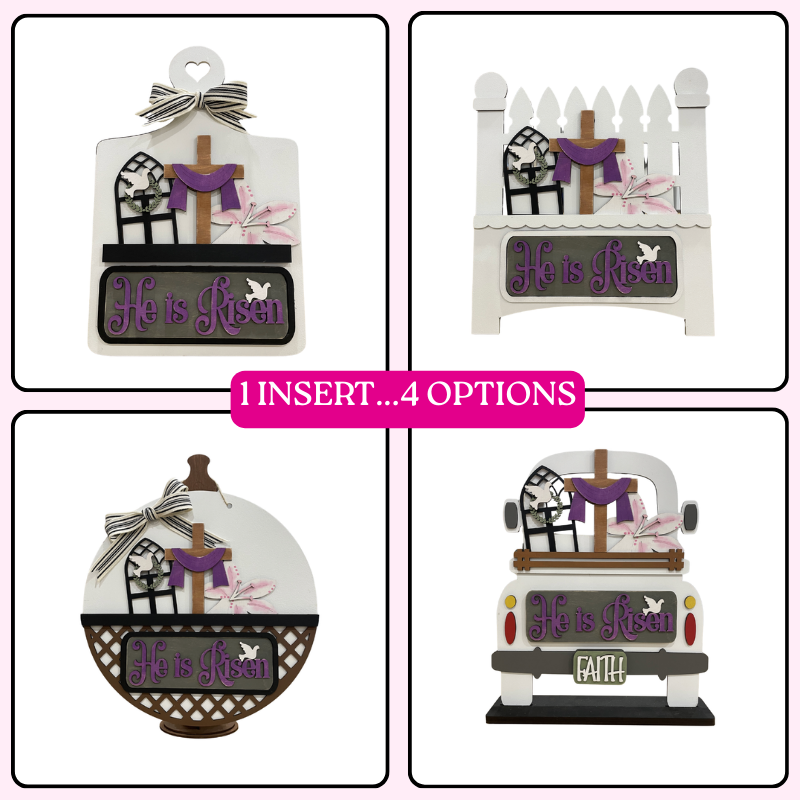 DIY He is Risen Farmhouse Truck Insert – Easter Christian Spring Decor | Interchangeable Wooden Paint Kit