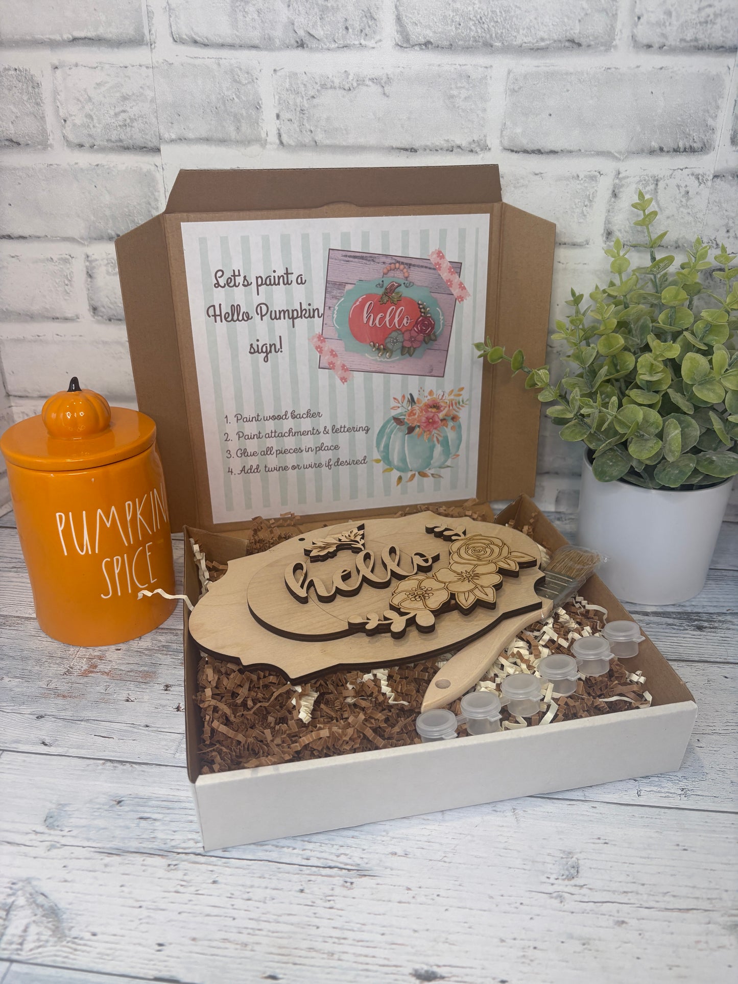Hello Pumpkin DIY Craft Kit for Kids – Fall Wood Sign Painting Activity