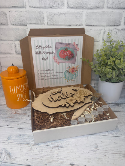 Hello Pumpkin DIY Craft Kit for Kids – Fall Wood Sign Painting Activity